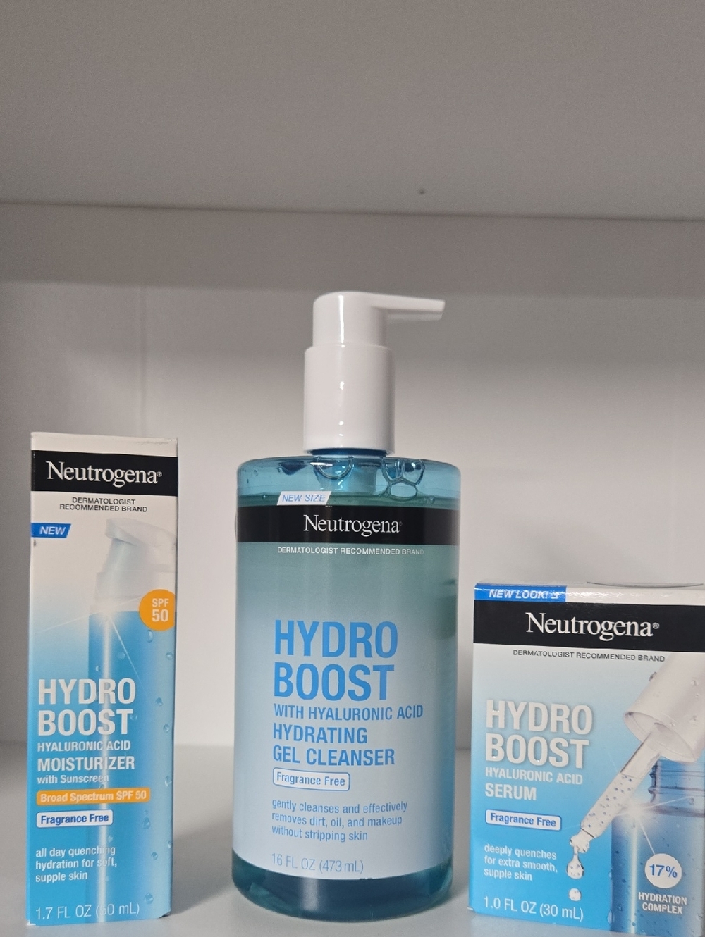 Neutrogena Hydro Boost Hydrating Cleanser, Hylauronic Acid Serum, And Moisturize